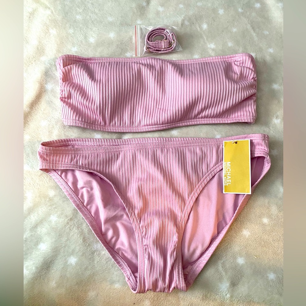 MICHAEL KORS TEXTURED STRETCH BANDEAU BIKINI 
 - Corlor: Pink, size M